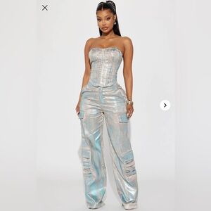 Ava Metallic Pant Set - Taupe